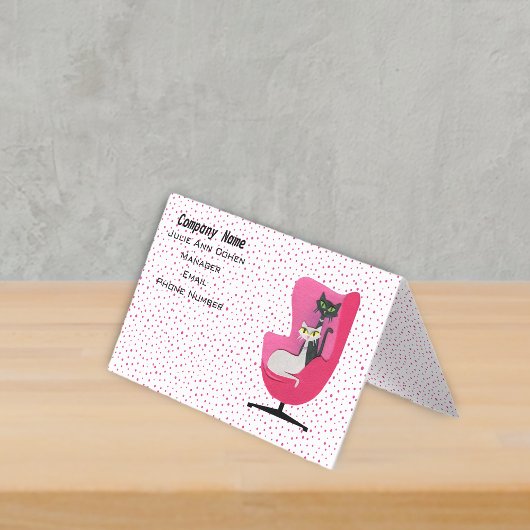 Carte De Visite Chats Chic Chaise Rose Milieu du Siècle Points Pol