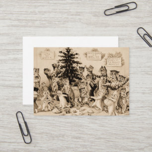 Carte De Visite Chats décorant l'arbre de Noël par Louis Wain