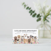Carte De Visite Chats et chiens floraux blancs illustrés (Debout devant)