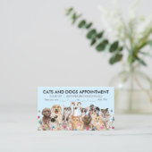 Carte De Visite Chats et Chiens Floraux bleus illustrés (Debout devant)