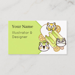Carte De Visite Chats mignons Kawaii et glace au citron
