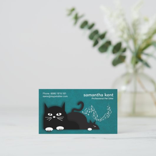 Carte De Visite Chats mignons pourris Élégant Cyan Grunge Pet Sitt (Debout devant)