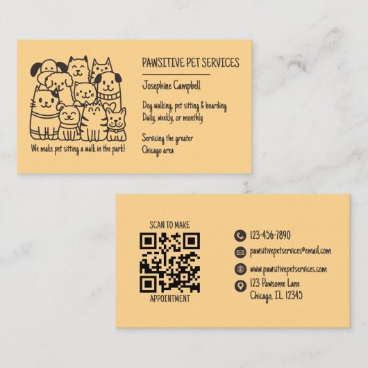 Carte De Visite Chatte de chat Jaune chatte mignon Code QR (Devant / Derrière)