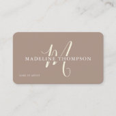 Carte De Visite Chaud Beige Monogramme Script code QR (Devant)