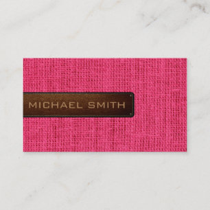 Carte De Visite Chaud rose Burlap Linge Rustique Jute Look cuir
