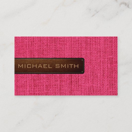 Carte De Visite Chaud rose Burlap Linge Rustique Jute Look cuir (Devant)