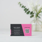 Carte De Visite Chaud rose moderne code qr logo réseau tendance (Debout devant)