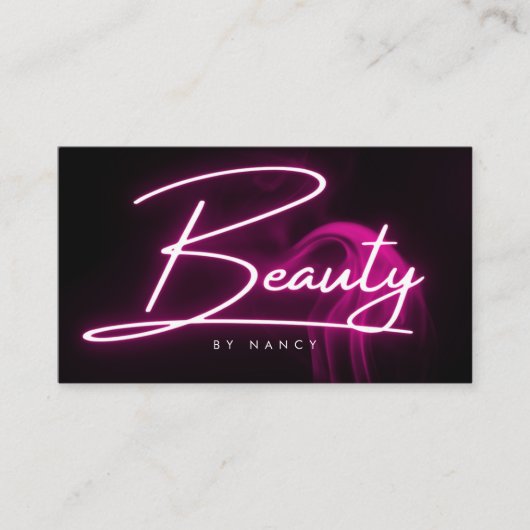 Carte De Visite Chaud rose néon & fumée Salon de beauté Script (Devant)