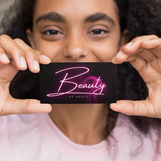 Carte De Visite Chaud rose néon & fumée Salon de beauté Script