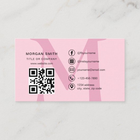Carte De Visite Chaud rose QR Code Script Girl Monogramme Nom (Dos)