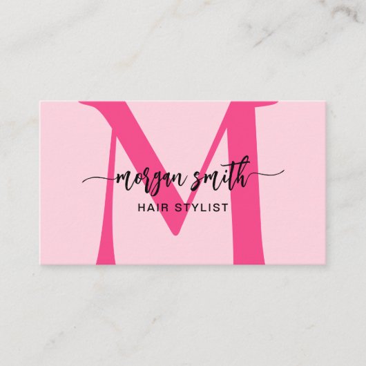 Carte De Visite Chaud rose QR Code Script Girl Monogramme Nom (Devant)