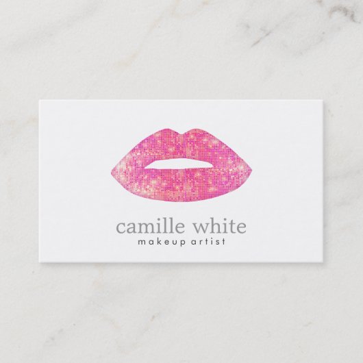 Carte De Visite Chaud rose Sequin Lèvres Beauté (Devant)