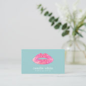 Carte De Visite Chaud rose Sequin Lips Beauté Salon mignon Turquoi (Debout devant)