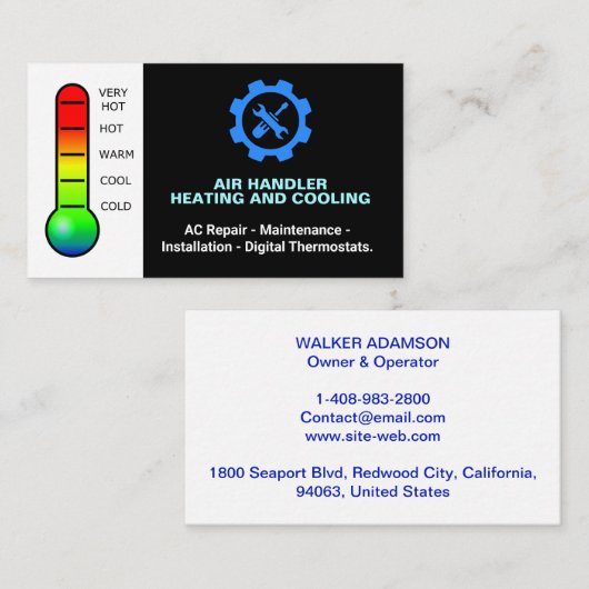 Carte De Visite Chauffage et refroidissement, Réparation professio (Devant / Derrière)