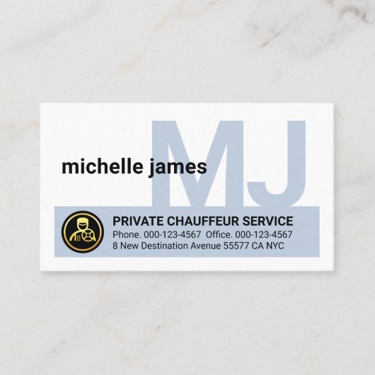 Carte De Visite Chauffeur avec monogramme de votre nom (Devant)
