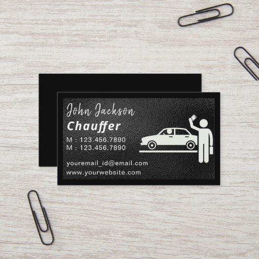 Carte De Visite Chauffeur chauffeur de taxi professionnel foncé (Devant/Arrière en situation)