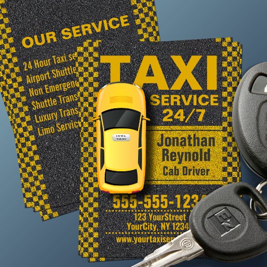 Carte De Visite Chauffeur de taxi de service jaune