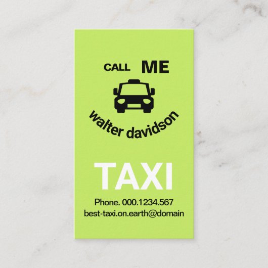 Carte De Visite Chauffeur de taxi face vert souriant (Devant)