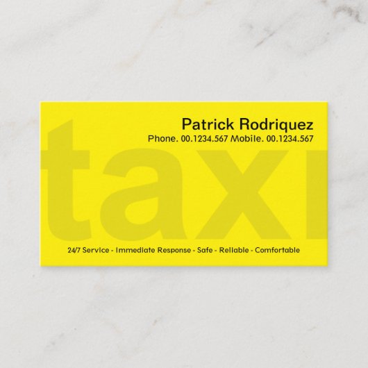 Carte De Visite Chauffeur de Taxi privé avec signalisation jaune v (Devant)