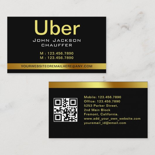 Carte De Visite Chauffeur de taxi urbain Bande jaune QR CODE (Devant / Derrière)