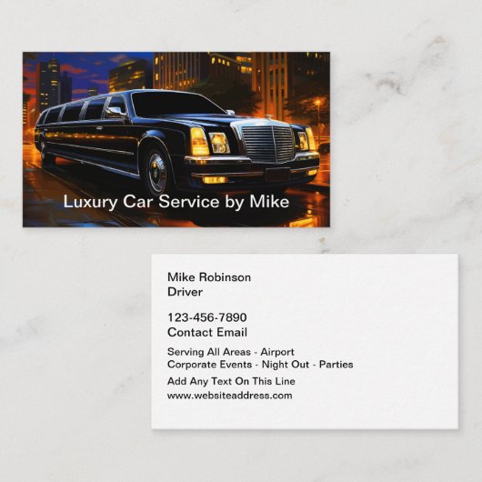 Carte De Visite Chauffeur De Transport De Taxi Limo De Luxe (Devant / Derrière)