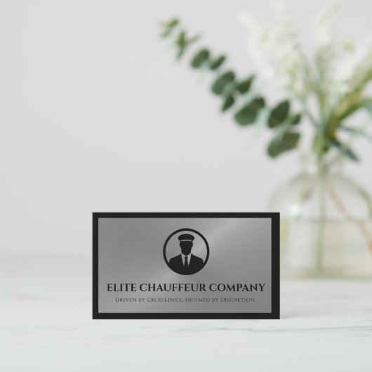 Carte De Visite Chauffeur Driver Black Silver Metallic (Debout devant)