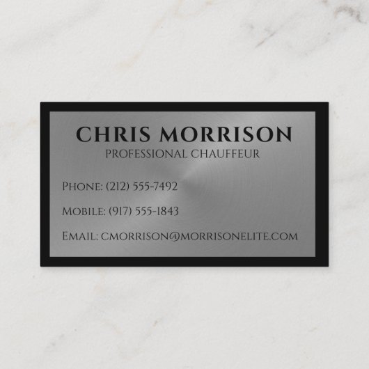 Carte De Visite Chauffeur Driver Black Silver Metallic (Dos)