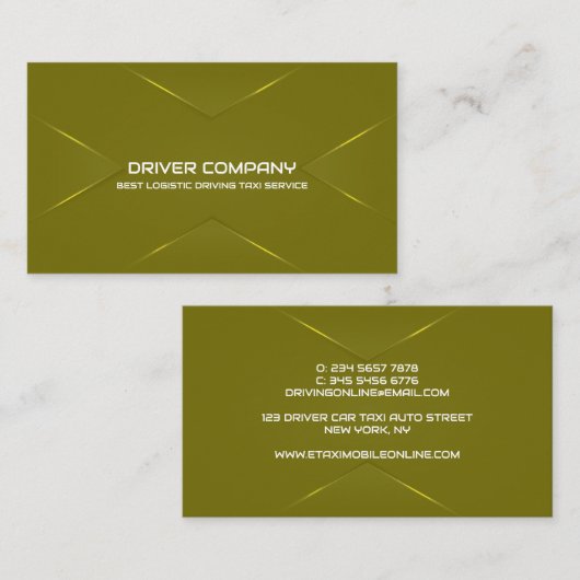 Carte De Visite Chauffeur élégant vert olive (Devant / Derrière)