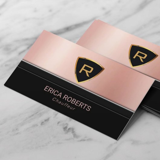 Carte De Visite Chauffeur Luxe Or Monogramme Logo Rose Or
