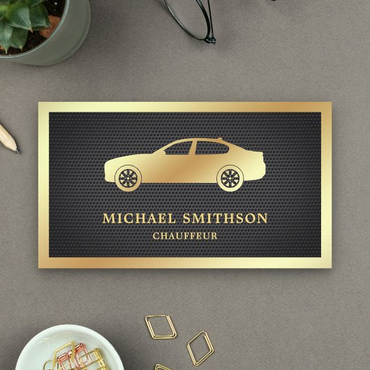 Carte De Visite Chauffeur professionnel Black Mesh Gold Car
