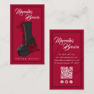 Carte De Visite Chaussure gothique rouge code QR Tatouage Artiste