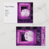 Carte De Visite CHAUSSURES BLANCHES À LA FENÊTRE, monogramme viole (Devant / Derrière)