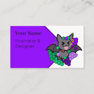 Carte De Visite Chauve-souris Kawaii Heureuse avec des Raisins Vio