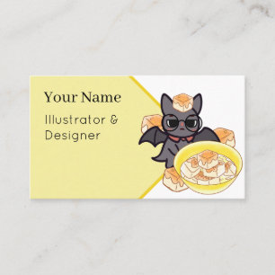 Carte De Visite Chauve-souris Kawaii intelligente avec bol de tofu
