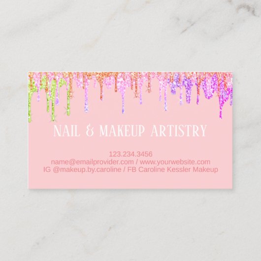 Carte De Visite Chaux d'or rose vierge Parties scintillant verte (Dos)