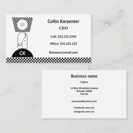Carte De Visite Checkered & Geometric Black White Shapes (Devant / Derrière)
