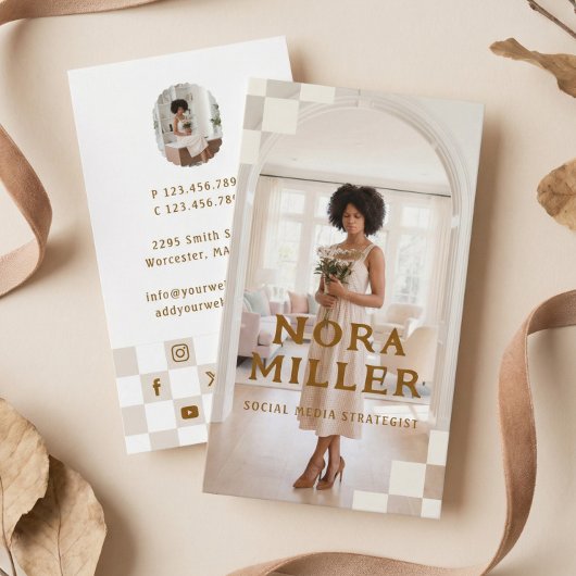 Carte De Visite Checkered Pattern Social Media Influencer Photo
