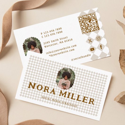 Carte De Visite Checkered Pattern Social Media Influencer Photo