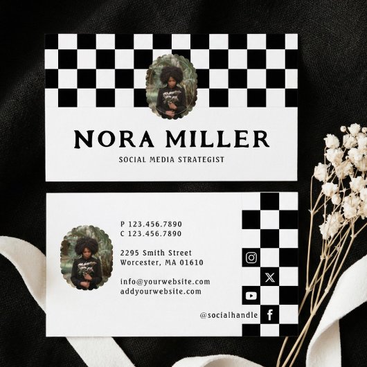 Carte De Visite Checkered Pattern Social Media Influencer Photo