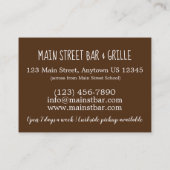 Carte De Visite Cheeseburger Hamburger Sliders Bar Pub (Dos)