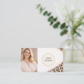 Carte De Visite Cheetah Leopard Print Logo Photo QR Code (Debout devant)