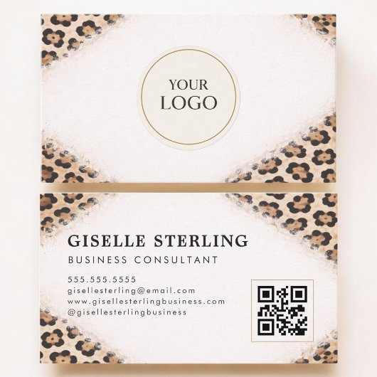Carte De Visite Cheetah Leopard Print Logo QR Code Professional