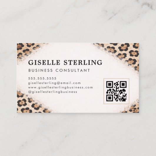 Carte De Visite Cheetah Leopard Print Logo QR Code Professional (Dos)