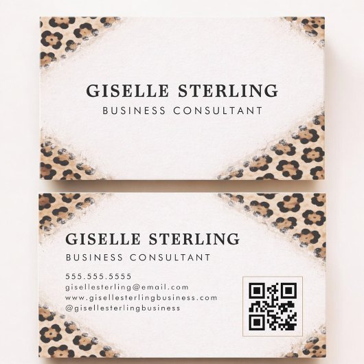 Carte De Visite Cheetah Leopard Print QR Code Professional