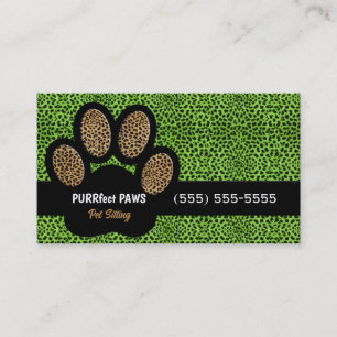Carte De Visite Cheetah vert Imprimer Paw Pet Sitter personnalisé