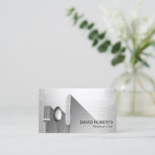 Carte De Visite Chef Argent Vaisselle Restauration Argent Moderne (Debout devant)