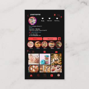 Carte De Visite Chef boulangerie Instagram Pâtisserie rouge Traite