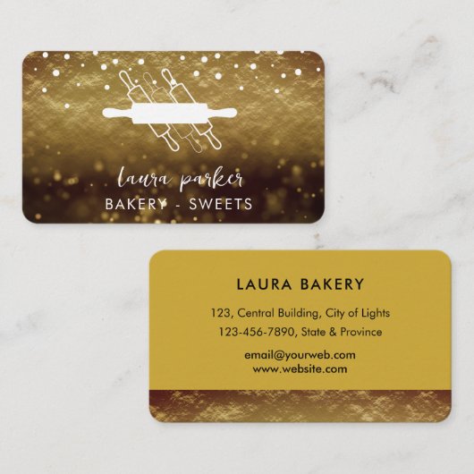 Carte De Visite Chef boulangerie Rolling Pin Blanc Or fait main (Devant / Derrière)