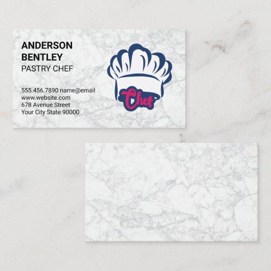 Carte De Visite Chef Casquette | MARBRE BLANC (Devant / Derrière)