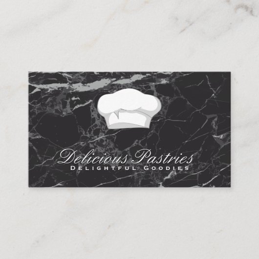 Carte De Visite Chef Casquette | Marbre noir élégant (Devant)